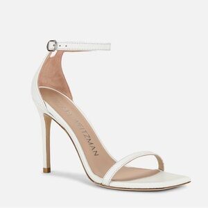 Stuart Weitzman White Heels Minimalist Stiletto Sandals
